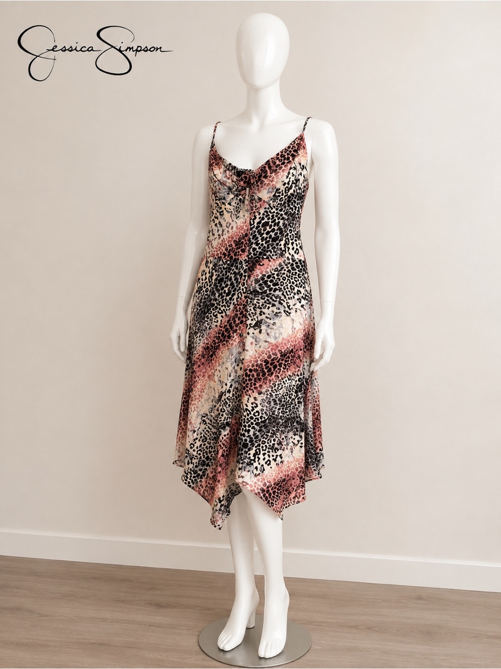 Jessica Simpson Animal Print Spaghetti Strap Dress Size M Pink Black